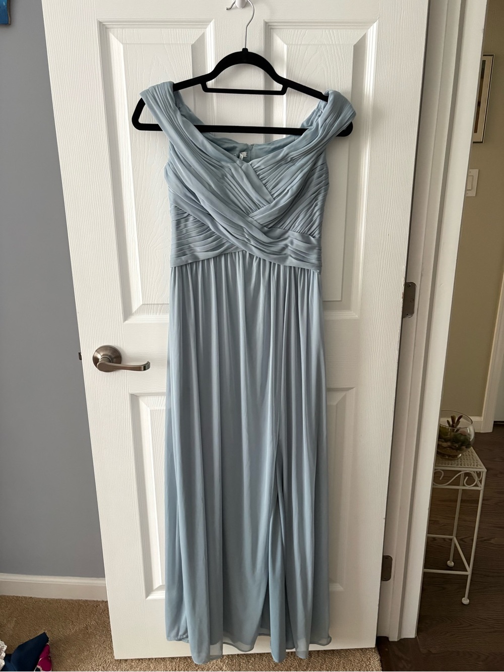 David’s Bridal Light Blue Women’s Off-Shoulder Evening Dress